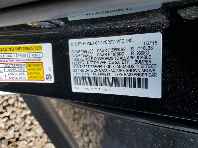 Aukcja sprzedaży 2018 Honda Accord, vin: 1HGCV1F48JA108913, numer aukcji: 60765966