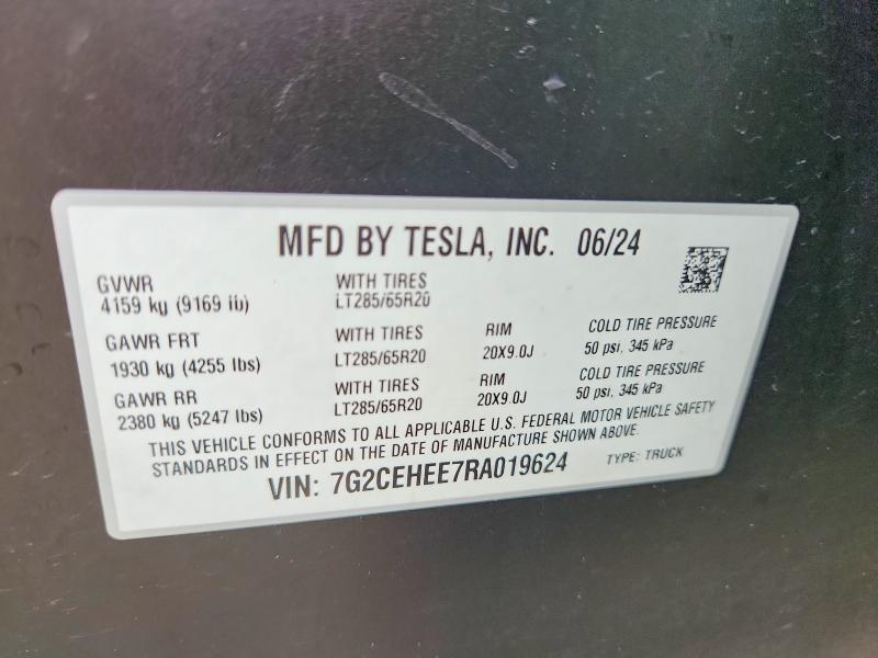 Auction sale of the 2024 Tesla Cybertruck, vin: 7G2CEHEE7RA019624, lot number: 61494566