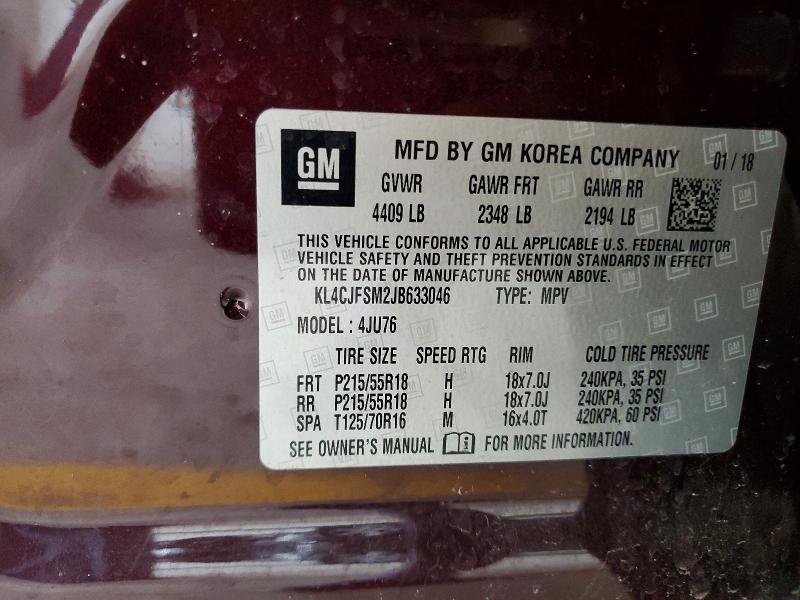 60828476 :رقم المزاد ، KL4CJFSM2JB633046 vin ، 2018 Buick Encore مزاد بيع