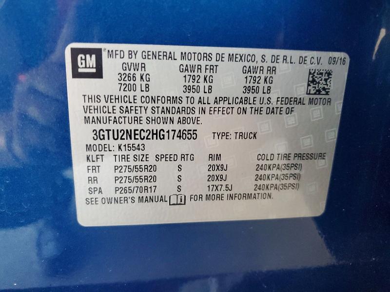 2017 Gmc Sierra მანქანა იყიდება აუქციონზე, vin: 3GTU2NEC2HG174655, აუქციონის ნომერი: 60627016