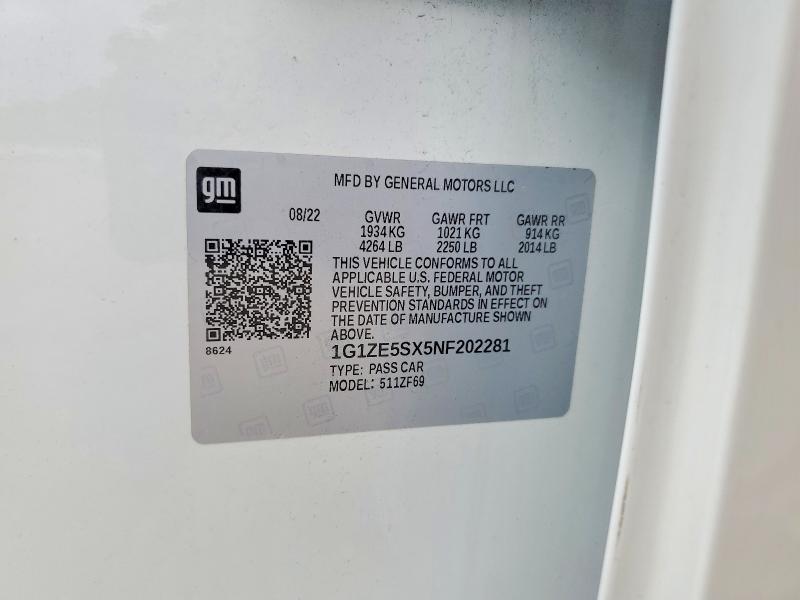 Продаж на аукціоні авто 2022 Chevrolet Malibu, vin: 1G1ZE5SX5NF202281, номер лоту: 60417476