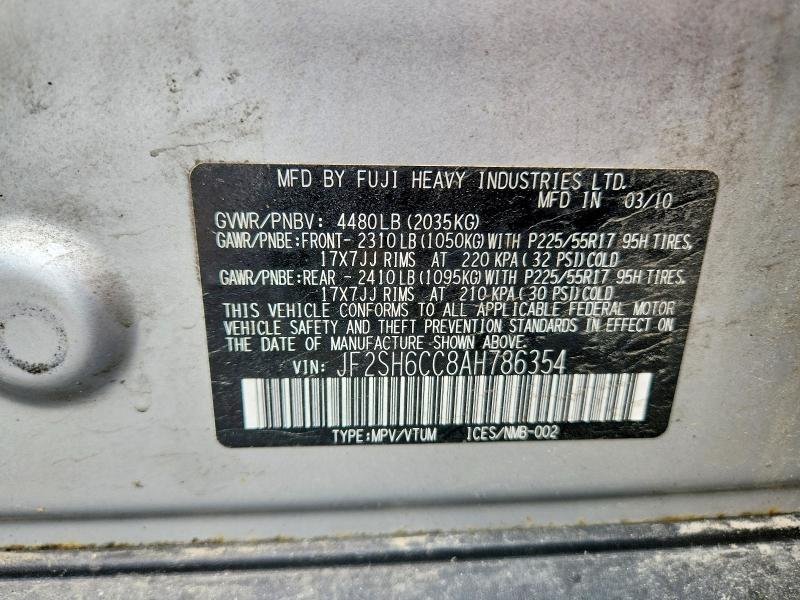 Aukcja sprzedaży 2010 Subaru Forester, vin: JF2SH6CC8AH786354, numer aukcji: 62125866