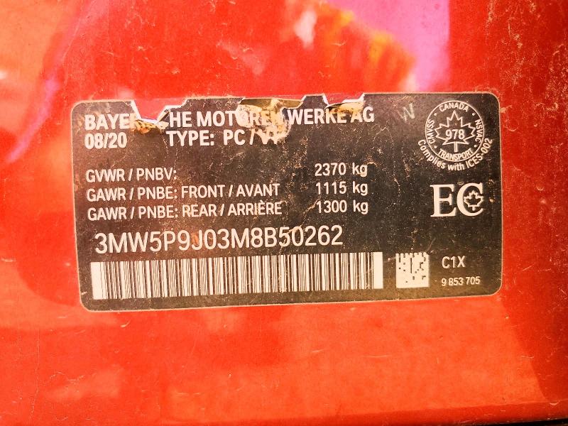 61352056 :رقم المزاد ، 3MW5P9J03M8B50262 vin ، 2021 Bmw 330xe مزاد بيع