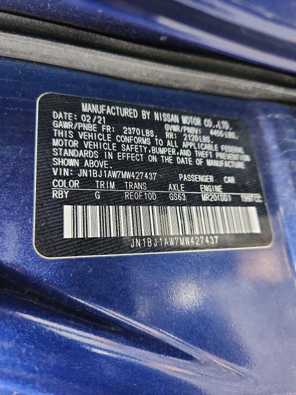 Aukcja sprzedaży 2021 Nissan Rogue Sport, vin: JN1BJ1AW7MW427437, numer aukcji: 63137866