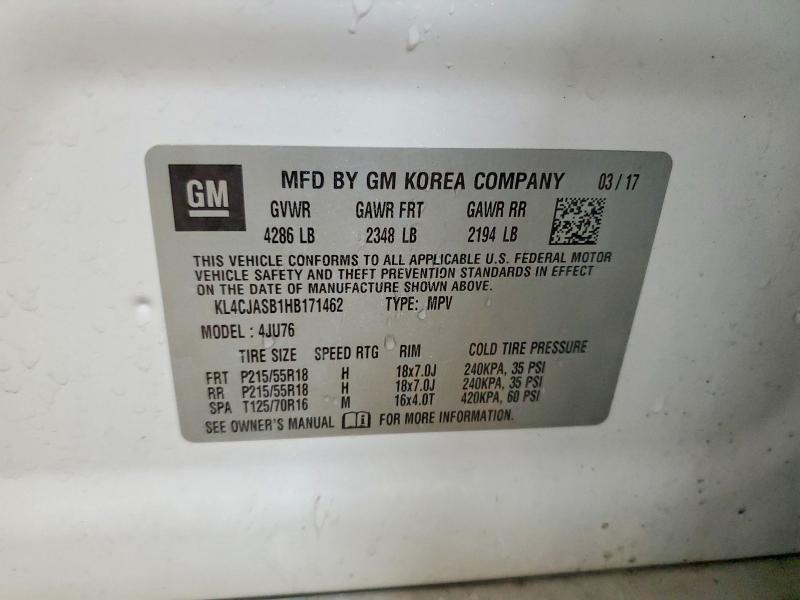 2017 Buick Encore მანქანა იყიდება აუქციონზე, vin: KL4CJASB1HB171462, აუქციონის ნომერი: 60668556