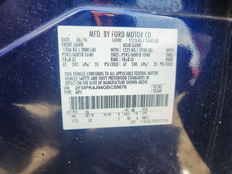 2016 Ford Edge მანქანა იყიდება აუქციონზე, vin: 2FMPK4J94GBC05676, აუქციონის ნომერი: 62054696