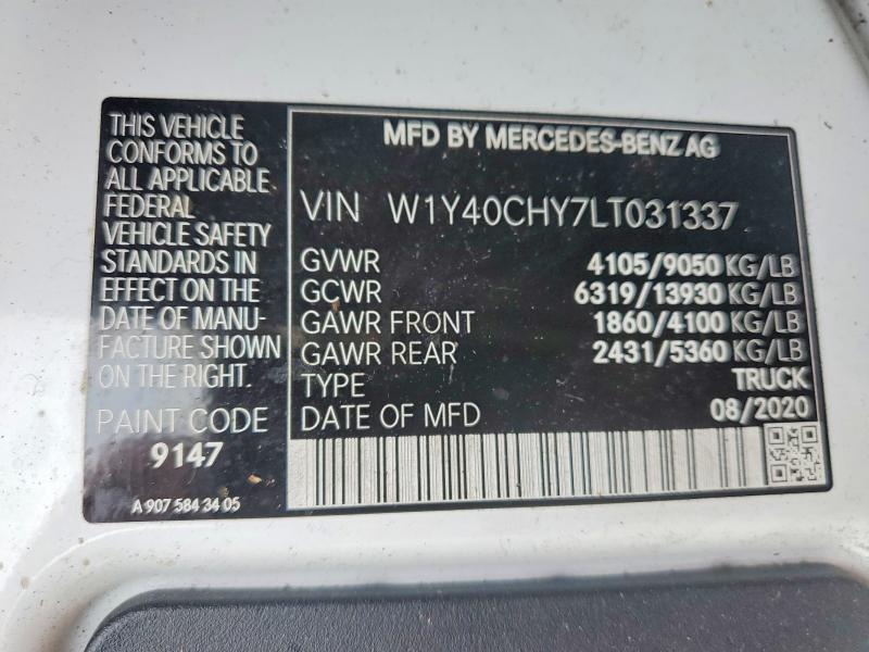 2020 Mercedes-benz Sprinter მანქანა იყიდება აუქციონზე, vin: W1Y40CHY7LT031337, აუქციონის ნომერი: 60859306