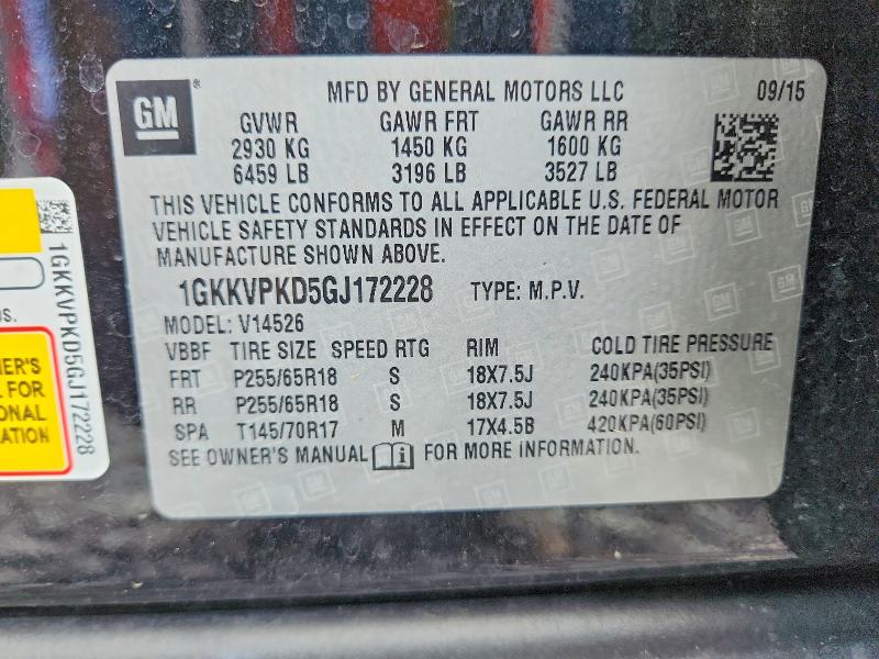 62471386 :رقم المزاد ، 1GKKVPKD5GJ172228 vin ، 2016 Gmc Acadia مزاد بيع