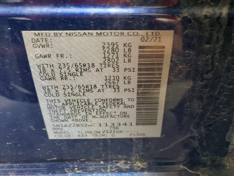 2021 Nissan Murano მანქანა იყიდება აუქციონზე, vin: 5N1AZ2BS2MC113341, აუქციონის ნომერი: 60982286