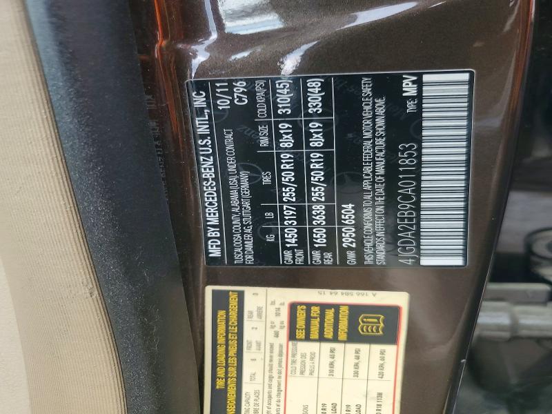 59920296 :رقم المزاد ، 4JGDA2EB9CA011853 vin ، 2012 Mercedes-benz Ml مزاد بيع