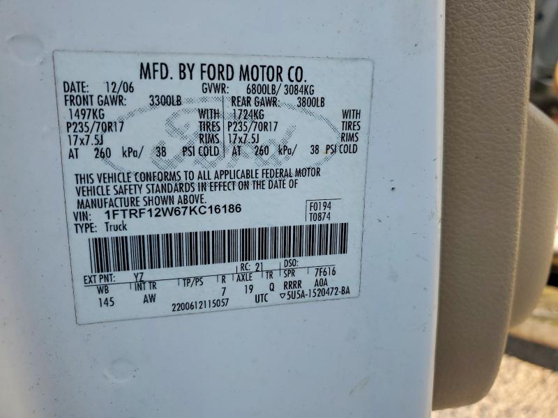 Aukcja sprzedaży 2007 Ford F150, vin: 1FTRF12W67KC16186, numer aukcji: 63186866