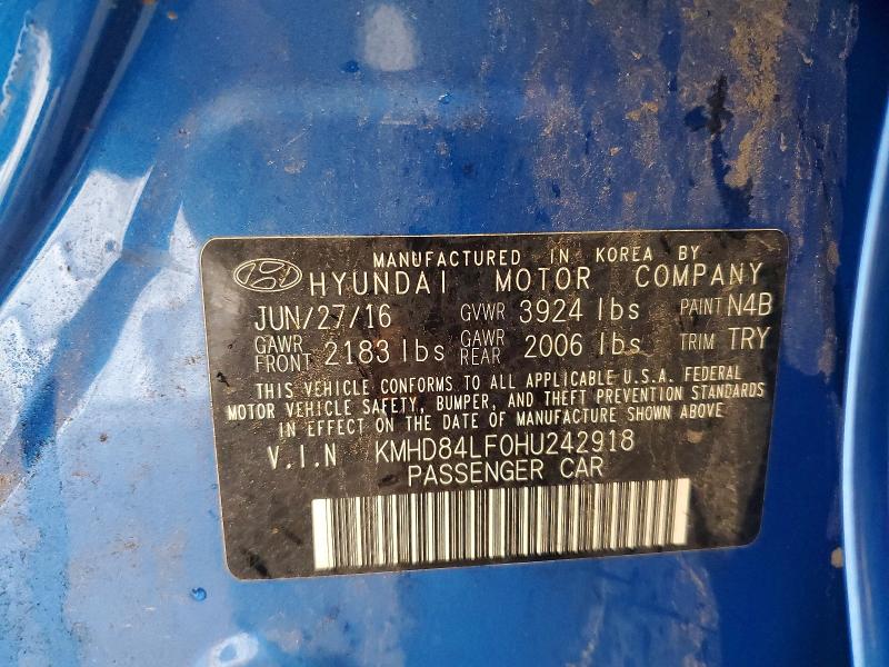 61077336 :رقم المزاد ، KMHD84LF0HU242918 vin ، 2017 Hyundai Elantra مزاد بيع