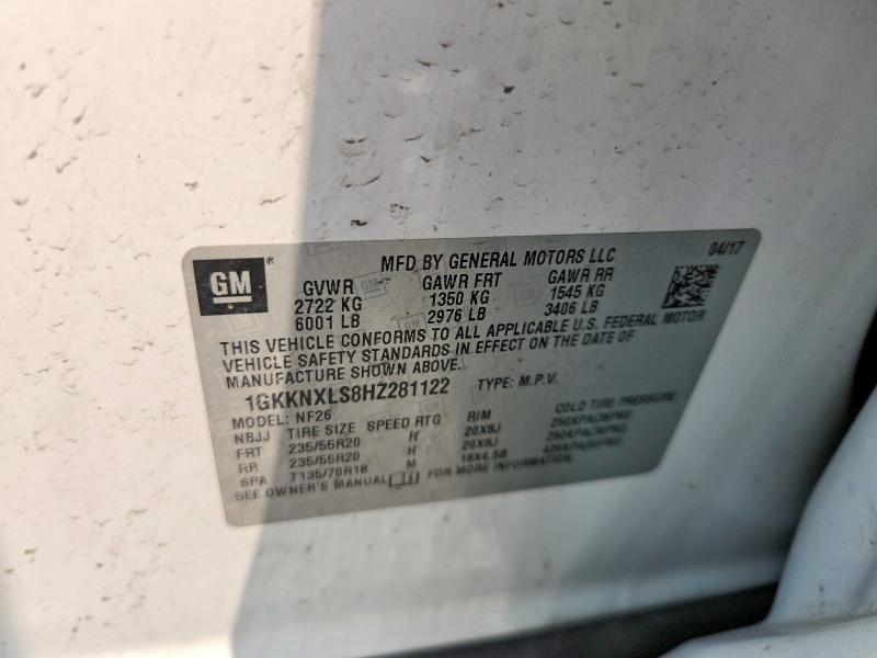 61704736 :رقم المزاد ، 1GKKNXLS8HZ281122 vin ، 2017 Gmc Acadia مزاد بيع