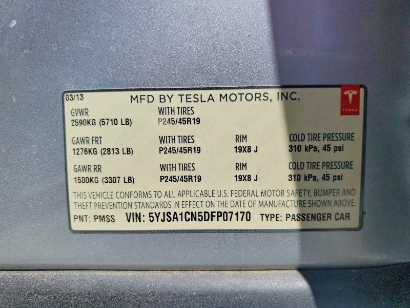Продаж на аукціоні авто 2013 Tesla Model S, vin: 5YJSA1CN5DFP07170, номер лоту: 59691986