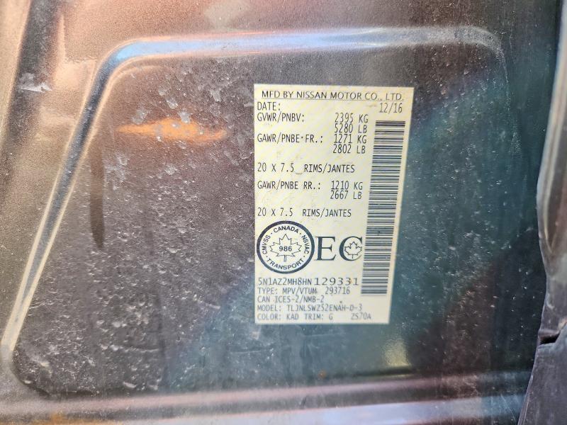 60649386 :رقم المزاد ، 5N1AZ2MH8HN129331 vin ، 2017 Nissan Murano مزاد بيع