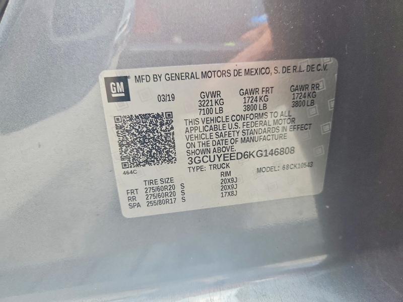Aukcja sprzedaży 2019 Chevrolet Silverado, vin: 3GCUYEED6KG146808, numer aukcji: 61792266