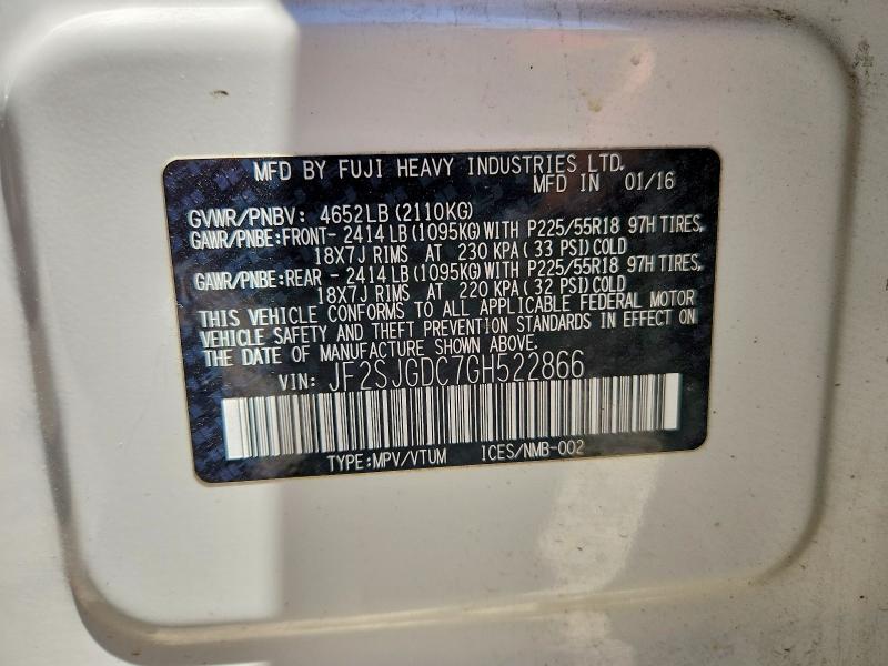 2016 Subaru Forester მანქანა იყიდება აუქციონზე, vin: JF2SJGDC7GH522866, აუქციონის ნომერი: 60702576