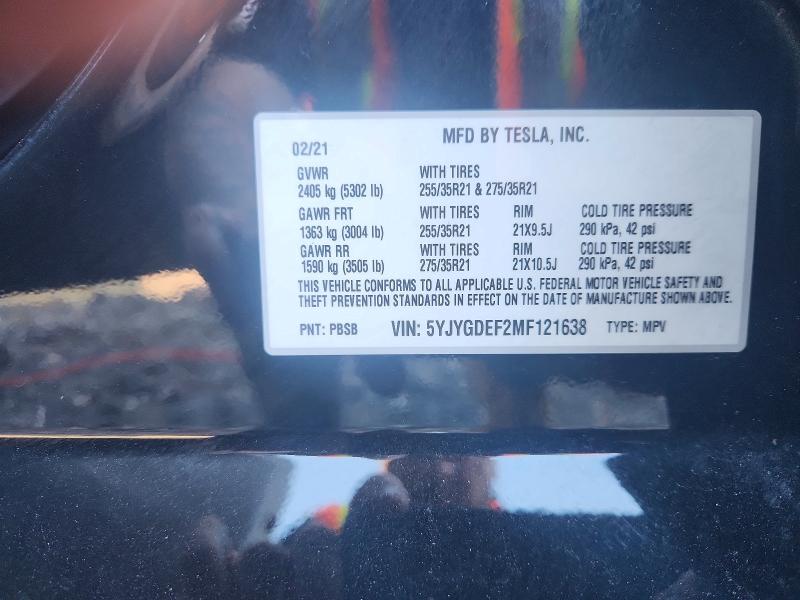 61110286 :رقم المزاد ، 5YJYGDEF2MF121638 vin ، 2021 Tesla Model Y مزاد بيع