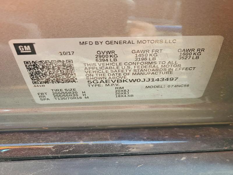 60140546 :رقم المزاد ، 5GAEVBKW0JJ143497 vin ، 2018 Buick Enclave مزاد بيع