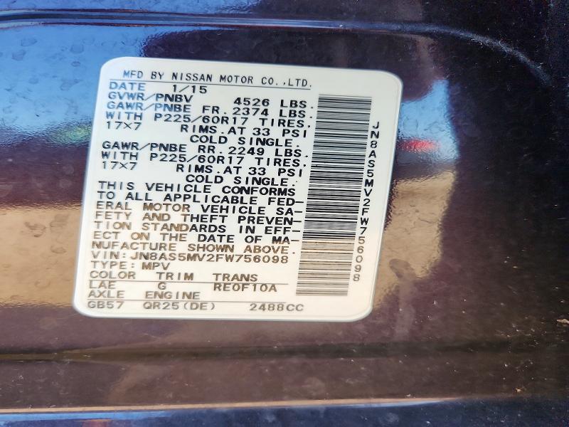 Продаж на аукціоні авто 2015 Nissan Rogue Select, vin: JN8AS5MV2FW756098, номер лоту: 62049276