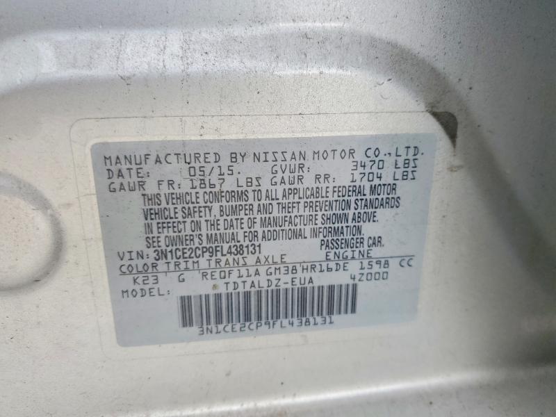 2015 Nissan Versa Note მანქანა იყიდება აუქციონზე, vin: 3N1CE2CP9FL438131, აუქციონის ნომერი: 62911666