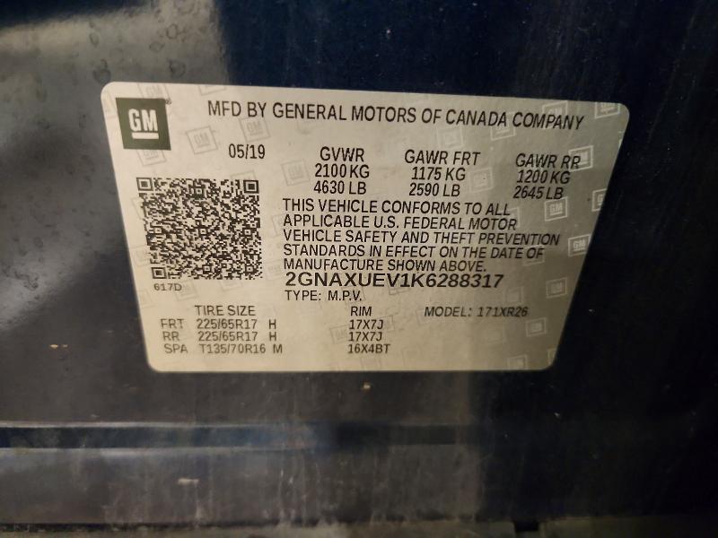 Продаж на аукціоні авто 2019 Chevrolet Equinox, vin: 2GNAXUEV1K6288317, номер лоту: 63002356