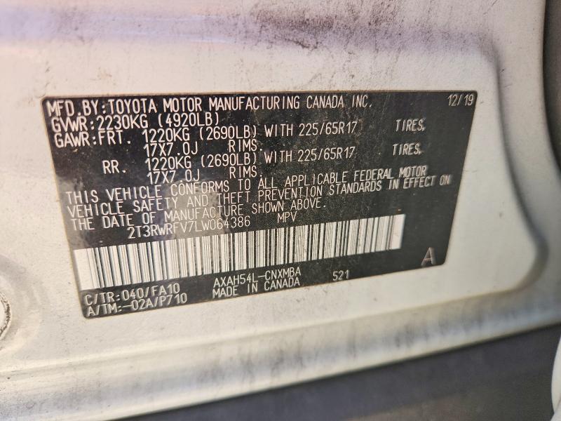 Aukcja sprzedaży 2020 Toyota Rav4 Hybrid, vin: 2T3RWRFV7LW064386, numer aukcji: 62217766