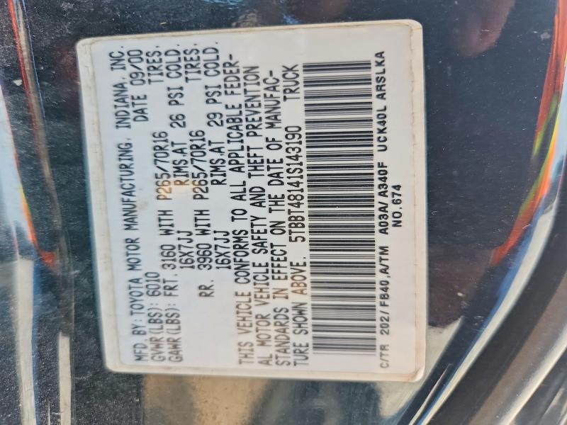 Продаж на аукціоні авто 2001 Toyota Tundra, vin: 5TBBT48141S143190, номер лоту: 62514316