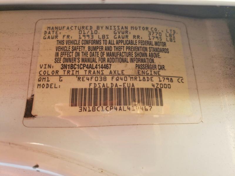 61577586 :رقم المزاد ، 3N1BC1CP4AL414467 vin ، 2010 Nissan Versa مزاد بيع