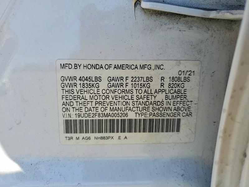 59260696 :رقم المزاد ، 19UDE2F83MA005206 vin ، 2021 Acura Ilx مزاد بيع