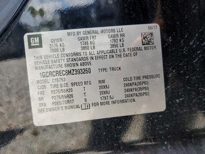 Продаж на аукціоні авто 2017 Chevrolet Silverado, vin: 1GCRCREC8HZ393260, номер лоту: 59584016