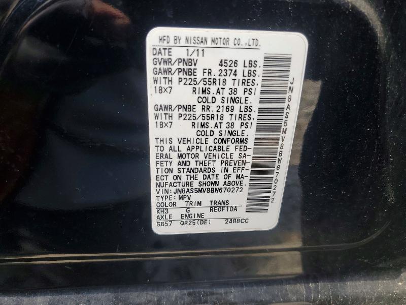 59254816 :رقم المزاد ، JN8AS5MV8BW670272 vin ، 2011 Nissan Rogue مزاد بيع