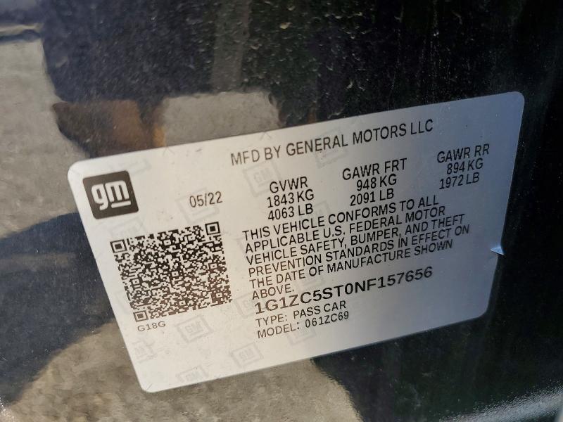 Продаж на аукціоні авто 2022 Chevrolet Malibu, vin: 1G1ZC5ST0NF157656, номер лоту: 60198486