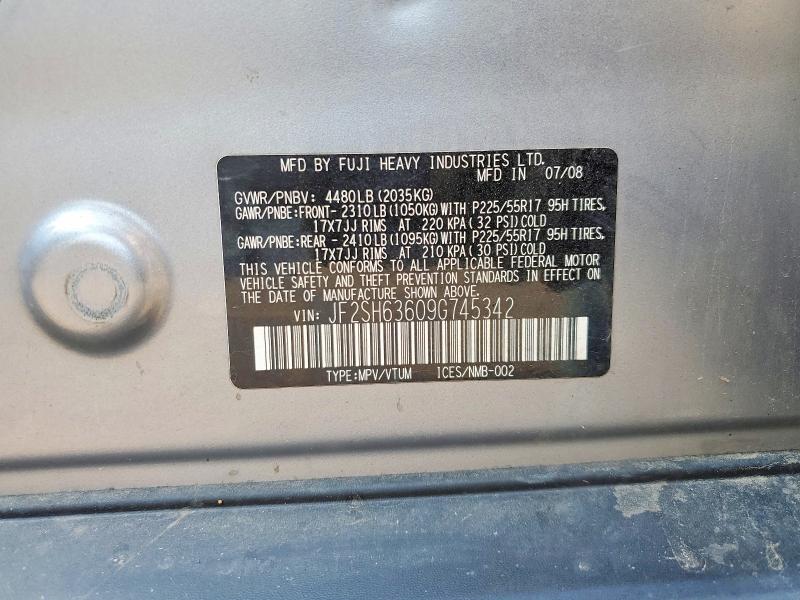 Aukcja sprzedaży 2009 Subaru Forester, vin: JF2SH63609G745342, numer aukcji: 59804616