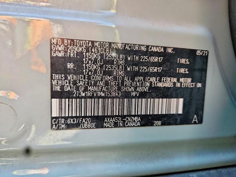 85626085 :رقم المزاد ، 2T3W1RFV1MW153843 vin ، 2021 Toyota Rav4 مزاد بيع