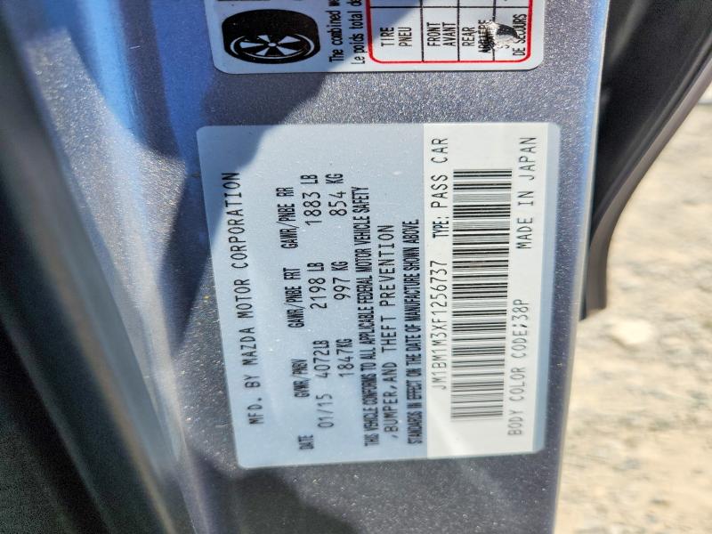 2015 Mazda 3 მანქანა იყიდება აუქციონზე, vin: JM1BM1M3XF1256737, აუქციონის ნომერი: 62123306