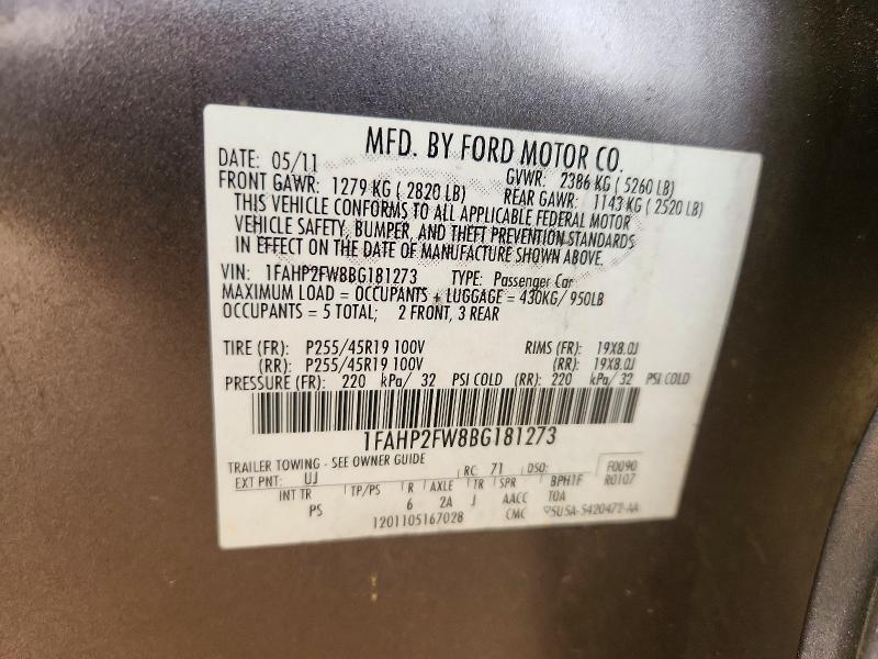 Auction sale of the 2011 Ford Taurus, vin: 1FAHP2FW8BG181273, lot number: 62274296
