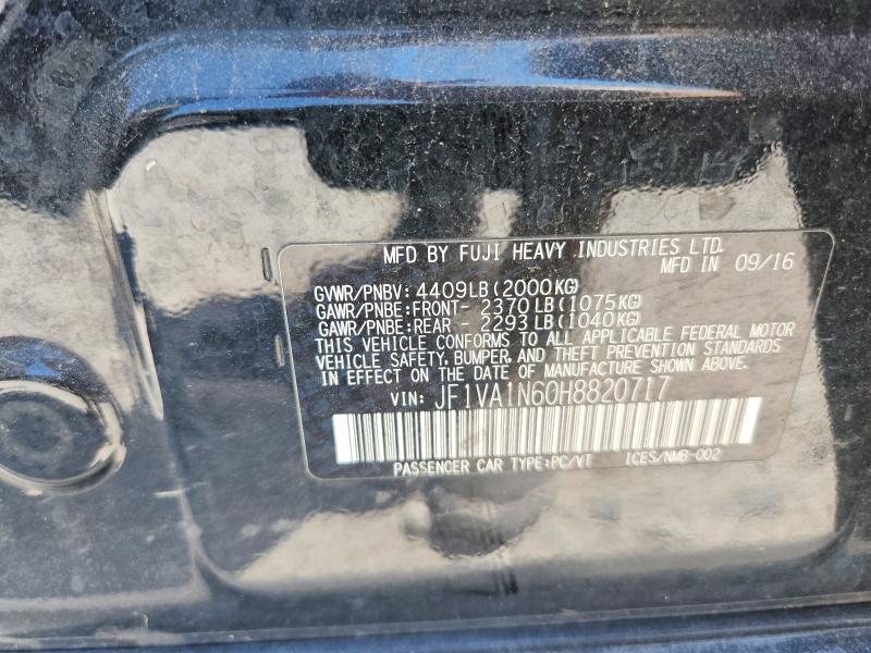 Продаж на аукціоні авто 2017 Subaru Wrx, vin: JF1VA1N60H8820717, номер лоту: 60646206