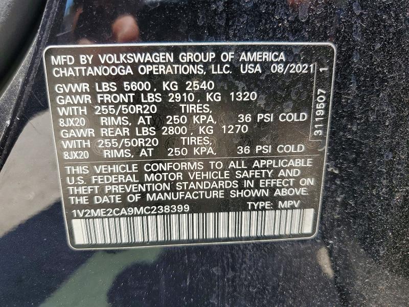 Aukcja sprzedaży 2021 Volkswagen Atlas Cross Sport, vin: 1V2ME2CA9MC238399, numer aukcji: 62758356