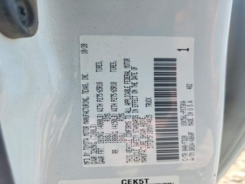 Aukcja sprzedaży 2021 Toyota Tundra, vin: 5TFDY5F18MX974815, numer aukcji: 77249265