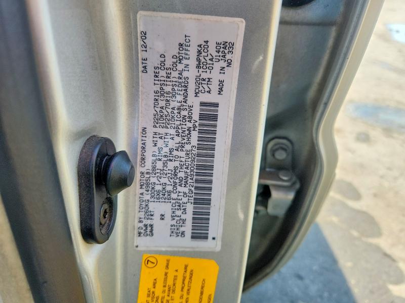 Aukcja sprzedaży 2003 Toyota Highlander, vin: JTEGF21A930092273, numer aukcji: 63153936