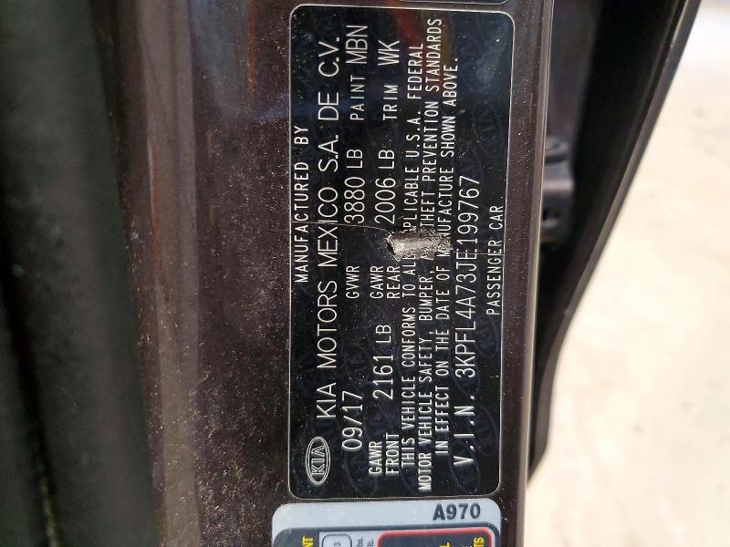 2018 Kia Forte მანქანა იყიდება აუქციონზე, vin: 3KPFL4A73JE199767, აუქციონის ნომერი: 58487616