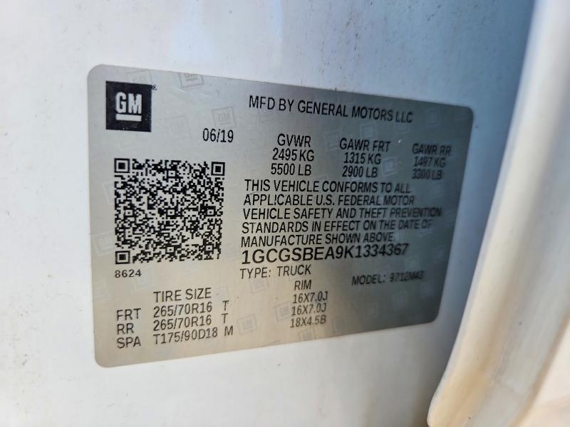 Aukcja sprzedaży 2019 Chevrolet Colorado, vin: 1GCGSBEA9K1334367, numer aukcji: 61373356