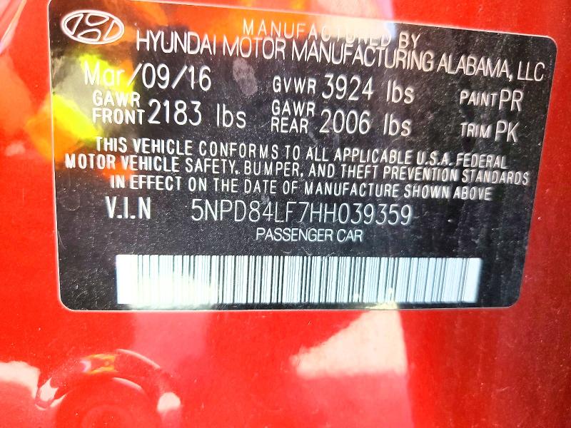 60568276 :رقم المزاد ، 5NPD84LF7HH039359 vin ، 2017 Hyundai Elantra مزاد بيع