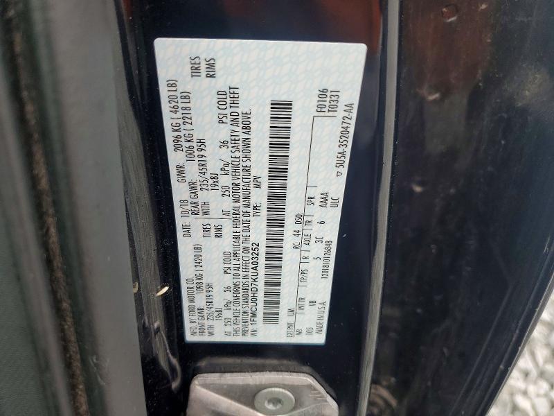 59361096 :رقم المزاد ، 1FMCU0HD7KUA03252 vin ، 2019 Ford Escape مزاد بيع
