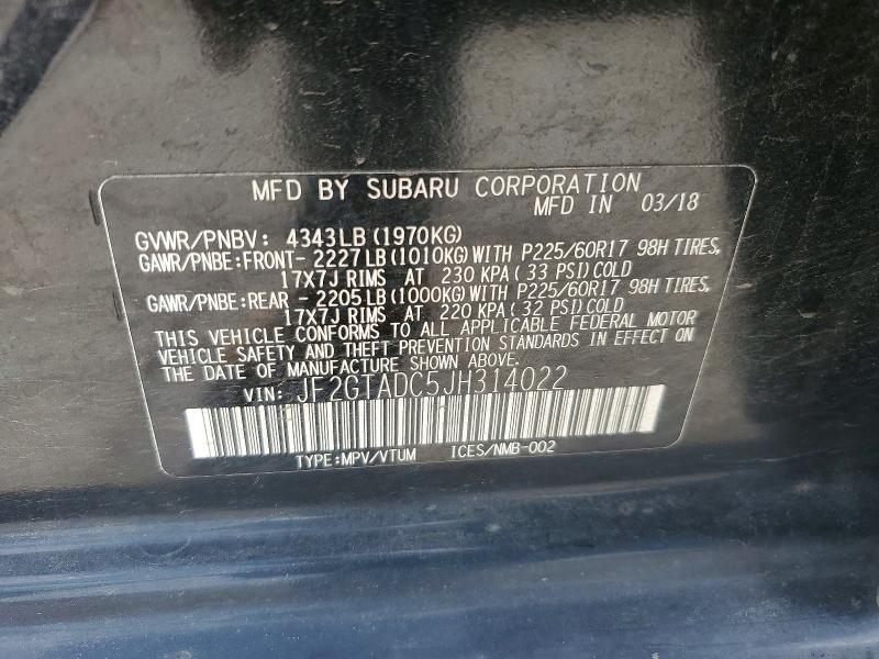 58966936 :رقم المزاد ، JF2GTADC5JH314022 vin ، 2018 Subaru Crosstrek مزاد بيع