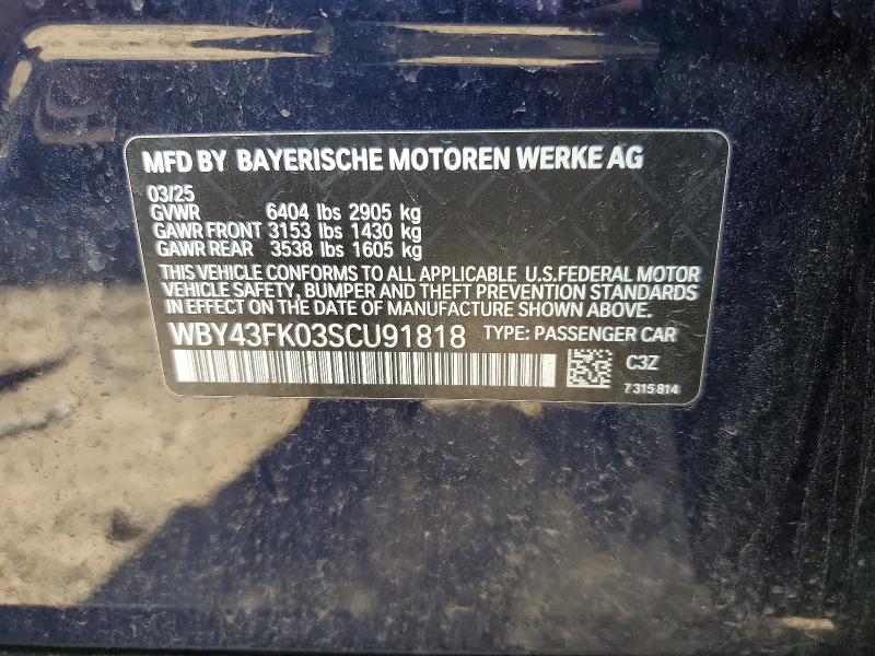 85621645 :رقم المزاد ، WBY43FK03SCU91818 vin ، 2025 Bmw I5 مزاد بيع