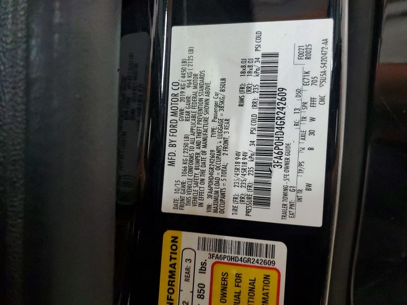 Продаж на аукціоні авто 2016 Ford Fusion, vin: 3FA6P0HD4GR242609, номер лоту: 62051096