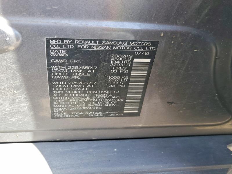 61796246 :رقم المزاد ، KNMAT2MT6JP615382 vin ، 2018 Nissan Rogue مزاد بيع