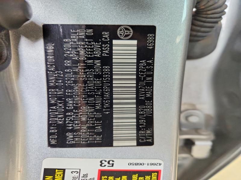 Продаж на аукціоні авто 2023 Toyota Camry, vin: 4T1K61AK6PU159388, номер лоту: 61989836